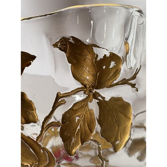 Vintage Glass Intaglio Fruit Bowl Goofus Glass Ruffled Gold Rim Red Fruit - Picture 11 of 14